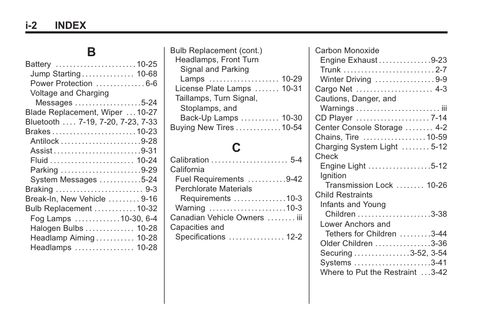 Index_b, Index_c, I-2 index | Buick 2011 Regal User Manual | Page 350 / 360