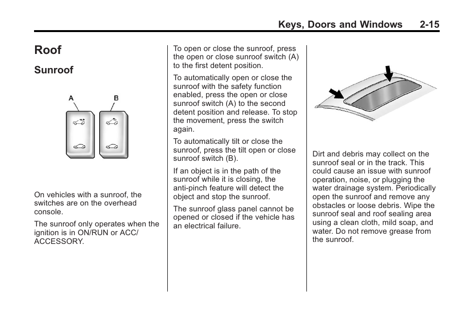 Roof, Sunroof, Roof -15 | Sunroof -15 | Buick 2011 Regal User Manual | Page 41 / 360