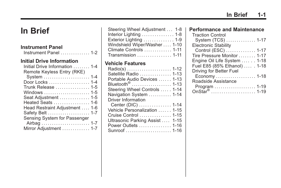 In brief, In brief -1 | Buick 2011 Regal User Manual | Page 5 / 360