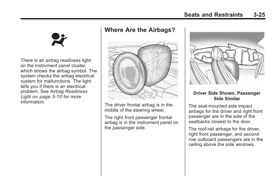 Where are the airbags, Where are the airbags? -25 | Buick 2011 Regal User Manual | Page 67 / 360