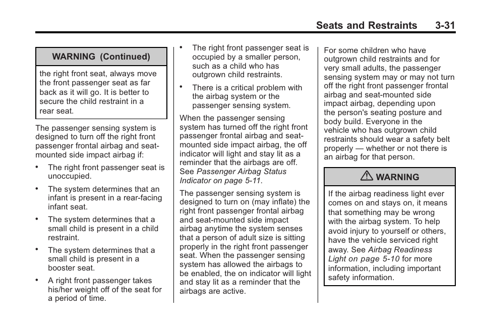 Seats and restraints 3-31 | Buick 2011 Regal User Manual | Page 73 / 360