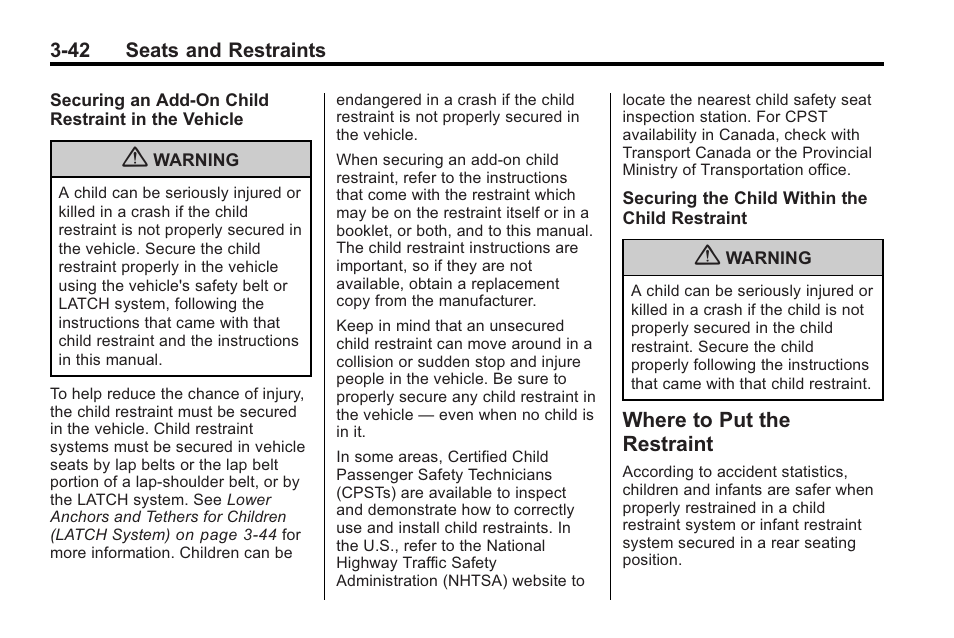 Where to put the restraint, Where to put the restraint -42 | Buick 2011 Regal User Manual | Page 84 / 360