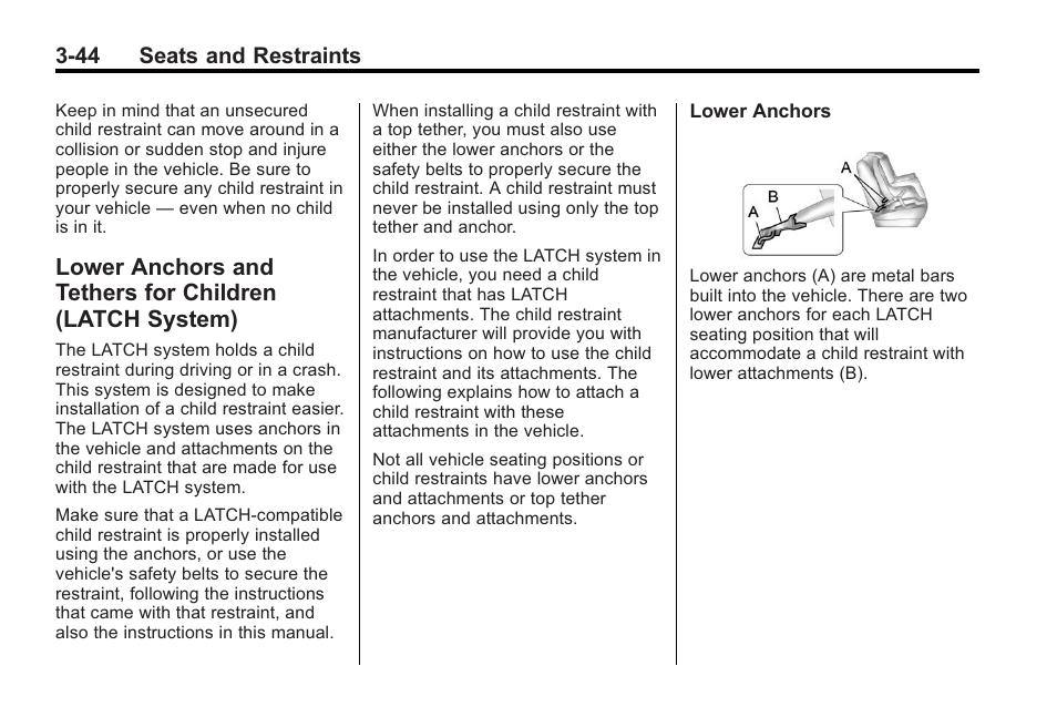 Lower anchors and tethers, For children (latch system) -44 | Buick 2011 Regal User Manual | Page 86 / 360