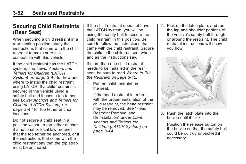 Securing child restraints (rear seat), Securing child restraints, Rear seat) -52 | 52 seats and restraints | Buick 2011 Regal User Manual | Page 94 / 360