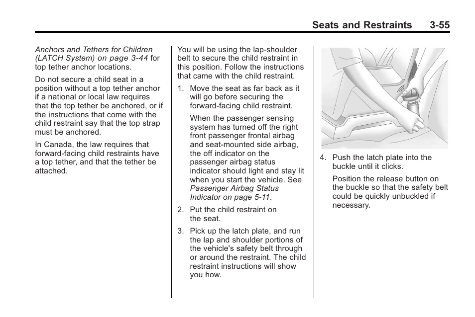 Seats and restraints 3-55 | Buick 2011 Regal User Manual | Page 97 / 360