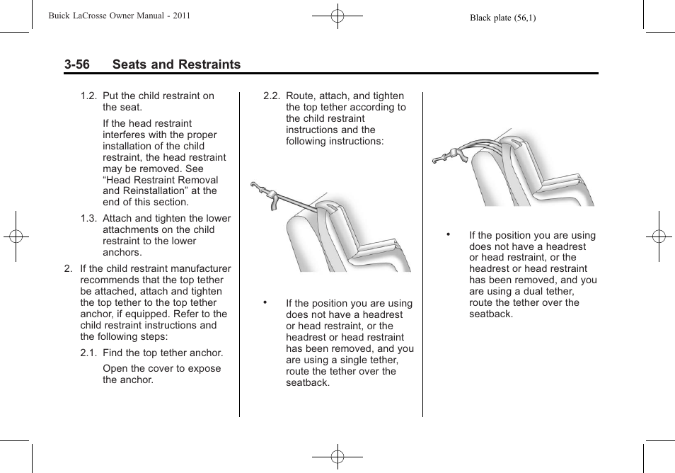 56 seats and restraints | Buick 2011 Lacrosse User Manual | Page 108 / 446