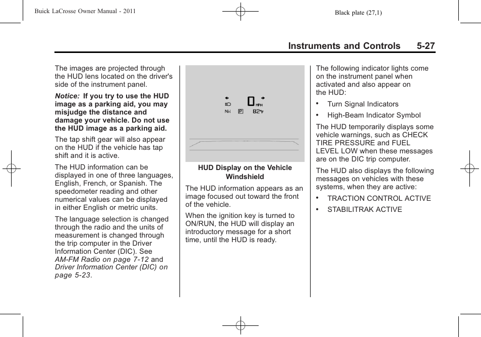 Instruments and controls 5-27 | Buick 2011 Lacrosse User Manual | Page 145 / 446