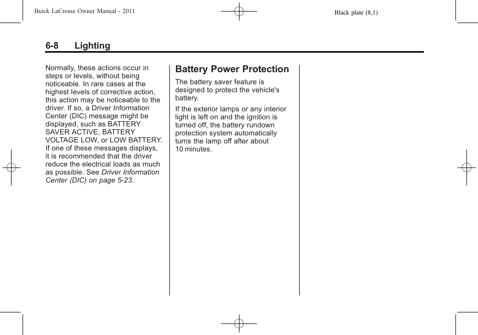 Battery power protection, Battery power protection -8 | Buick 2011 Lacrosse User Manual | Page 172 / 446