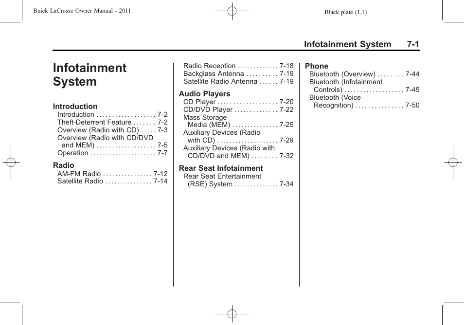 Infotainment system, Infotainment system -1 | Buick 2011 Lacrosse User Manual | Page 173 / 446