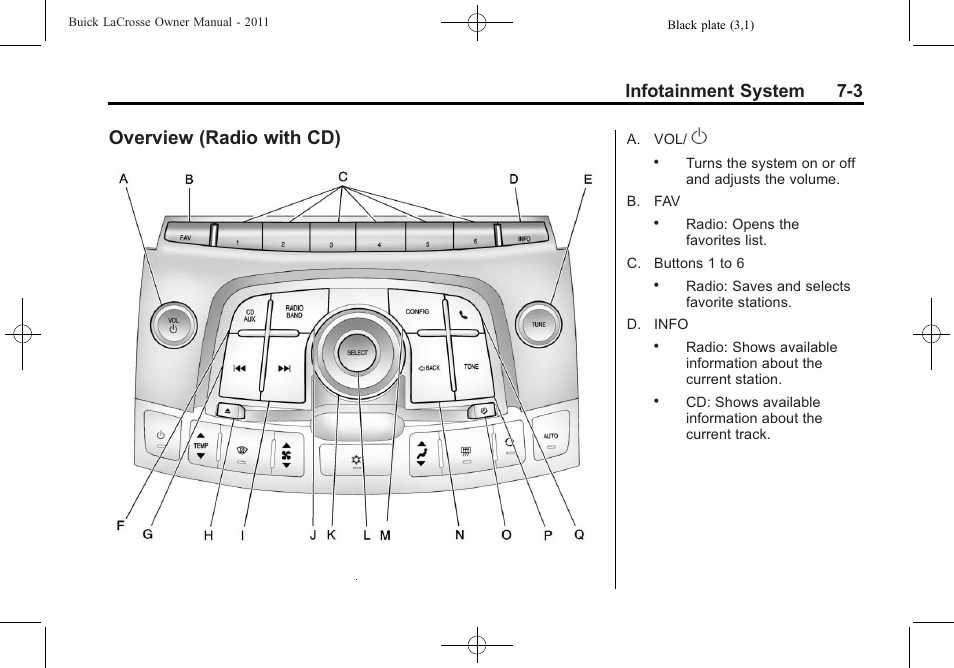 Overview (radio with cd), Overview (radio with cd) -3, Infotainment system 7-3 | Buick 2011 Lacrosse User Manual | Page 175 / 446