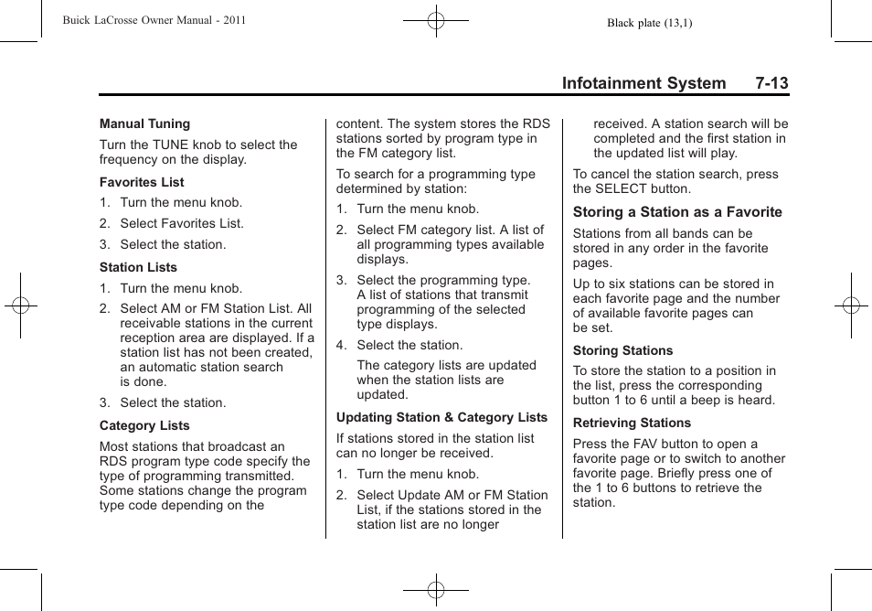 Infotainment system 7-13 | Buick 2011 Lacrosse User Manual | Page 185 / 446