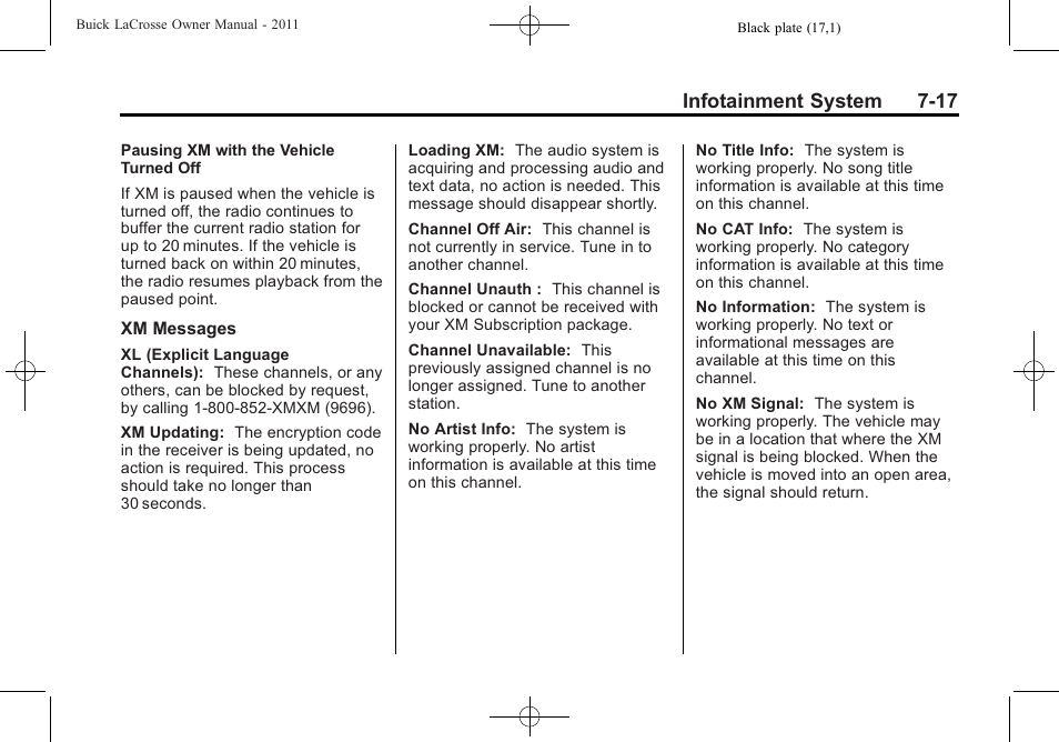 Infotainment system 7-17 | Buick 2011 Lacrosse User Manual | Page 189 / 446