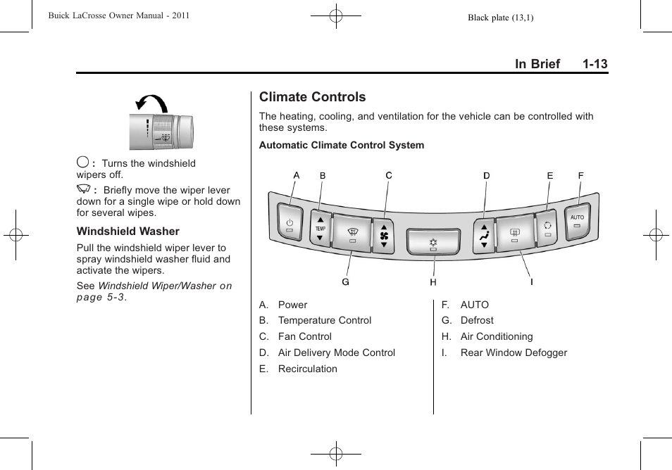 Climate controls, Climate controls -13 | Buick 2011 Lacrosse User Manual | Page 19 / 446