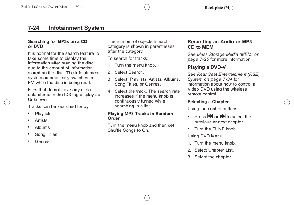 24 infotainment system | Buick 2011 Lacrosse User Manual | Page 196 / 446