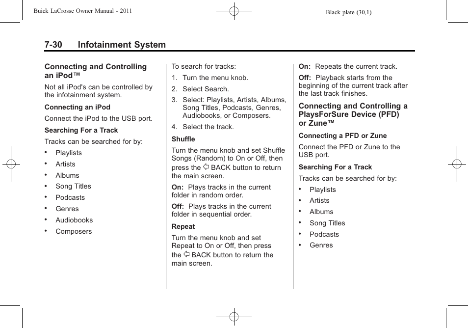 30 infotainment system | Buick 2011 Lacrosse User Manual | Page 202 / 446