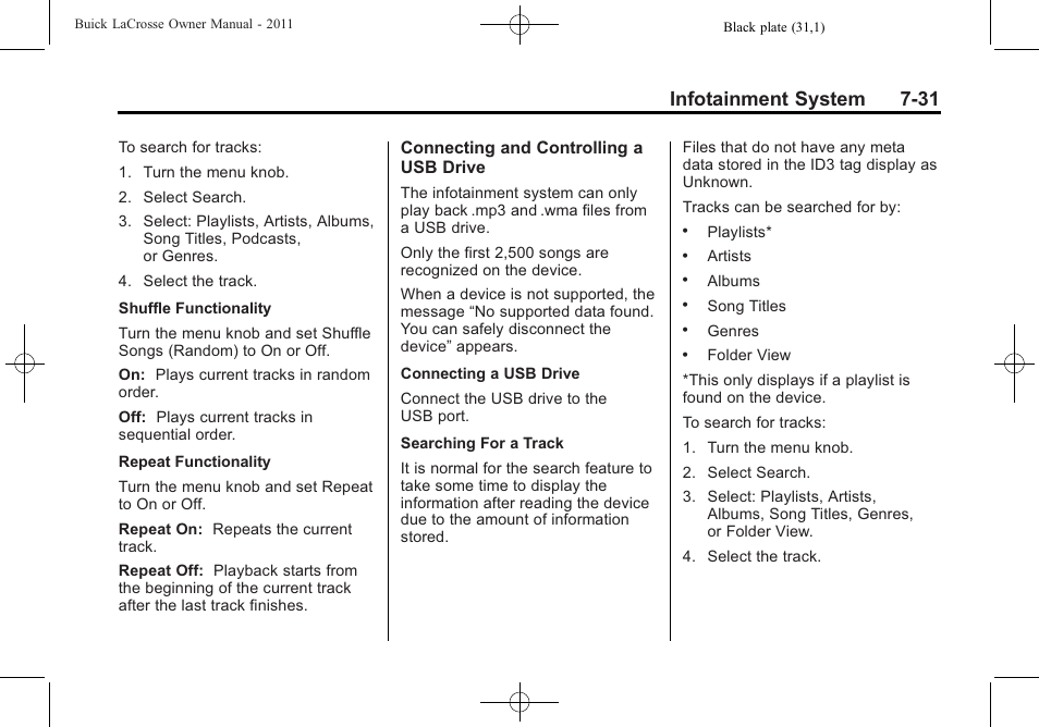 Infotainment system 7-31 | Buick 2011 Lacrosse User Manual | Page 203 / 446