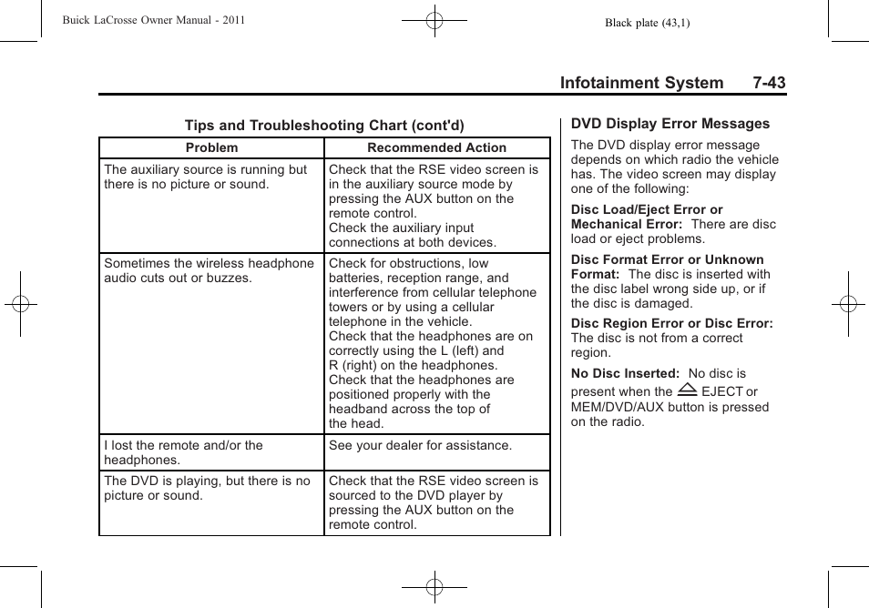 Infotainment system 7-43 | Buick 2011 Lacrosse User Manual | Page 215 / 446