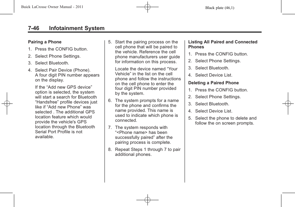 46 infotainment system | Buick 2011 Lacrosse User Manual | Page 218 / 446