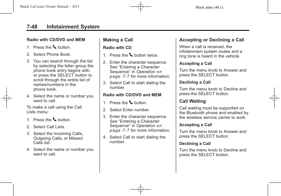 48 infotainment system | Buick 2011 Lacrosse User Manual | Page 220 / 446