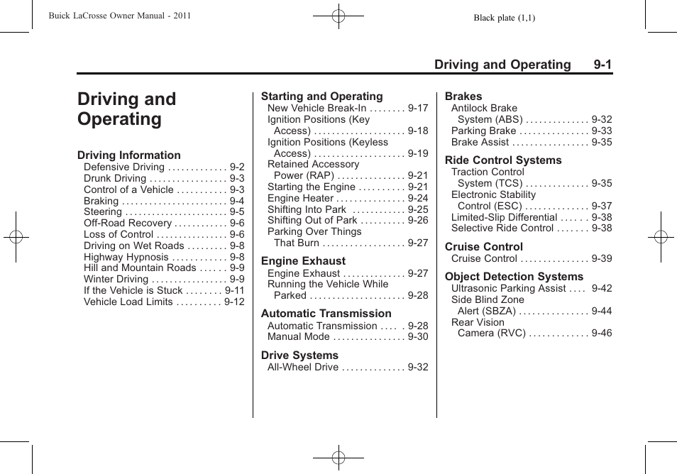 Driving and operating | Buick 2011 Lacrosse User Manual | Page 239 / 446