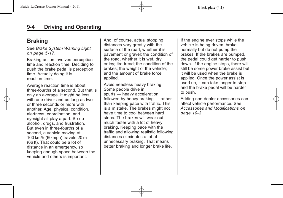 Braking, Braking -4 | Buick 2011 Lacrosse User Manual | Page 242 / 446