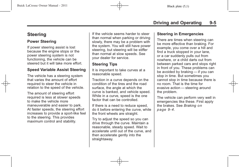 Steering, Steering -5, Shifting | Buick 2011 Lacrosse User Manual | Page 243 / 446