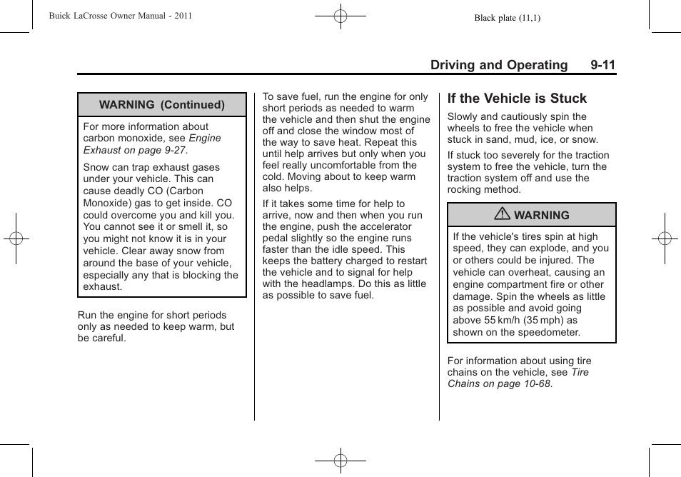 If the vehicle is stuck, If the vehicle is stuck -11 | Buick 2011 Lacrosse User Manual | Page 249 / 446