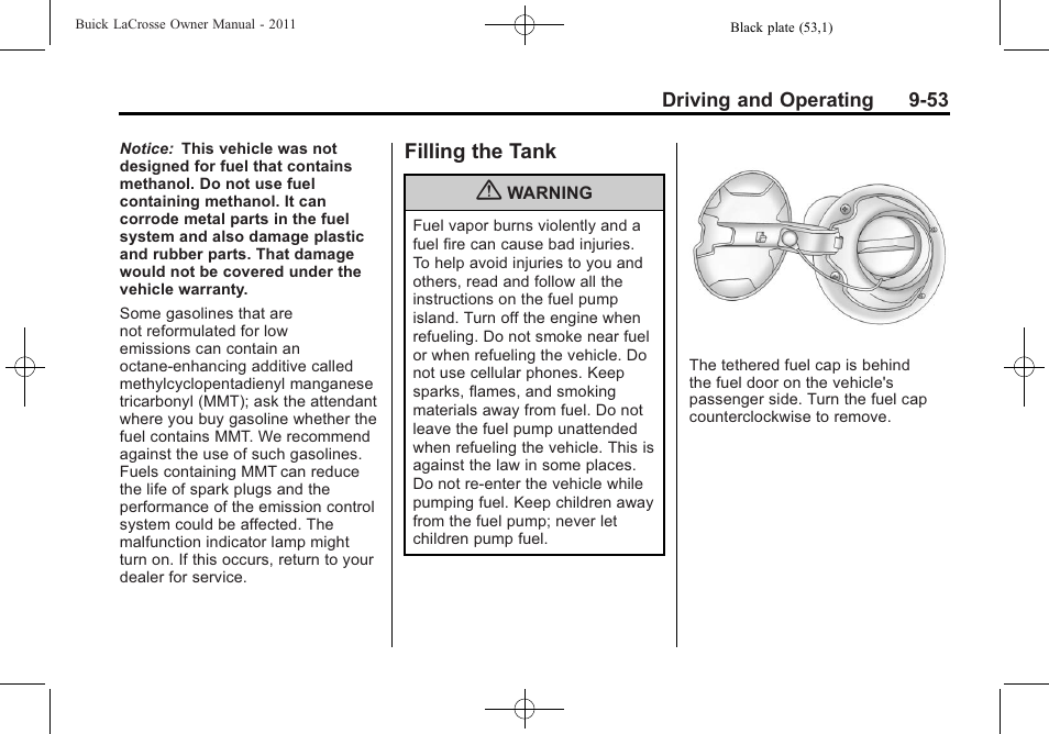 Filling the tank, Filling the tank -53 | Buick 2011 Lacrosse User Manual | Page 291 / 446