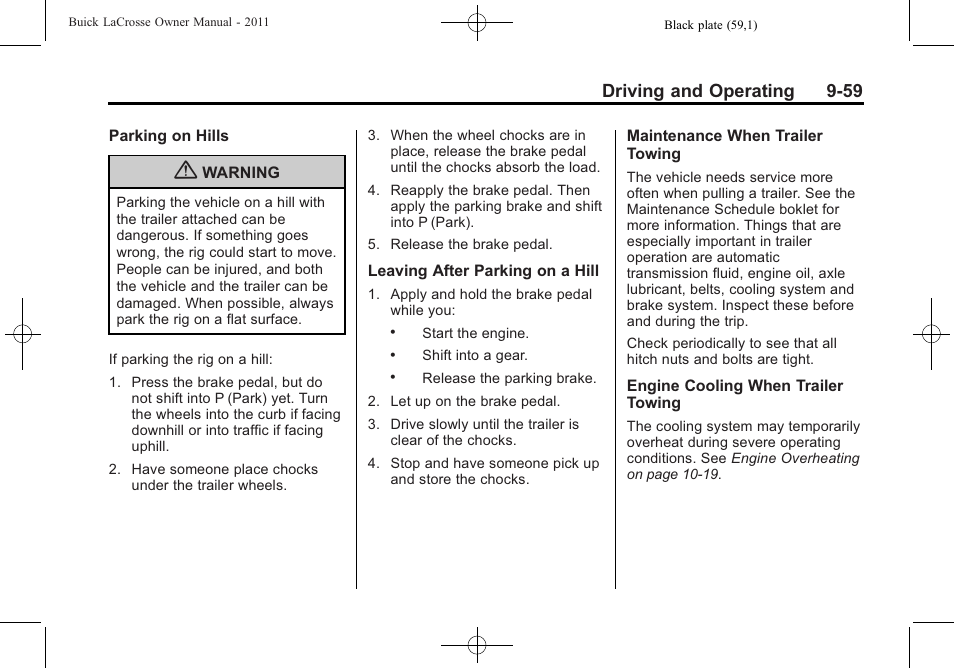 Driving and operating 9-59 | Buick 2011 Lacrosse User Manual | Page 297 / 446