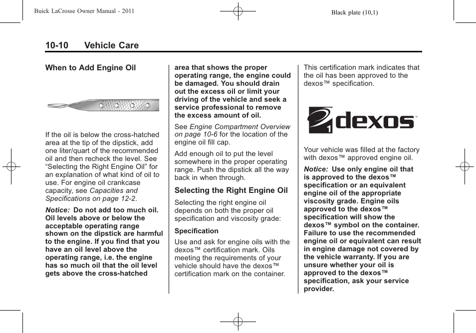 10 vehicle care | Buick 2011 Lacrosse User Manual | Page 310 / 446