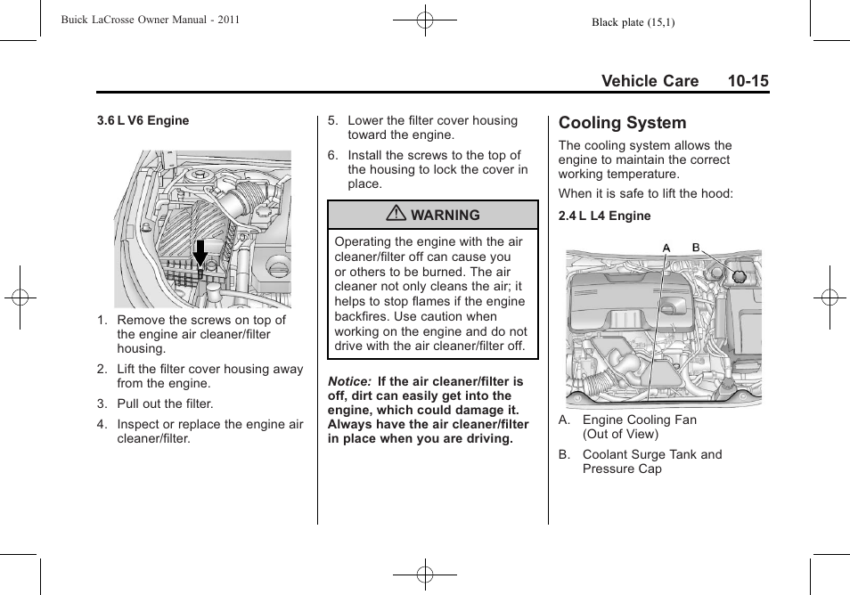 Cooling system, Cooling system -15 | Buick 2011 Lacrosse User Manual | Page 315 / 446