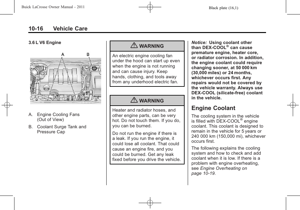 Engine coolant, Engine coolant -16, Halogen | Buick 2011 Lacrosse User Manual | Page 316 / 446