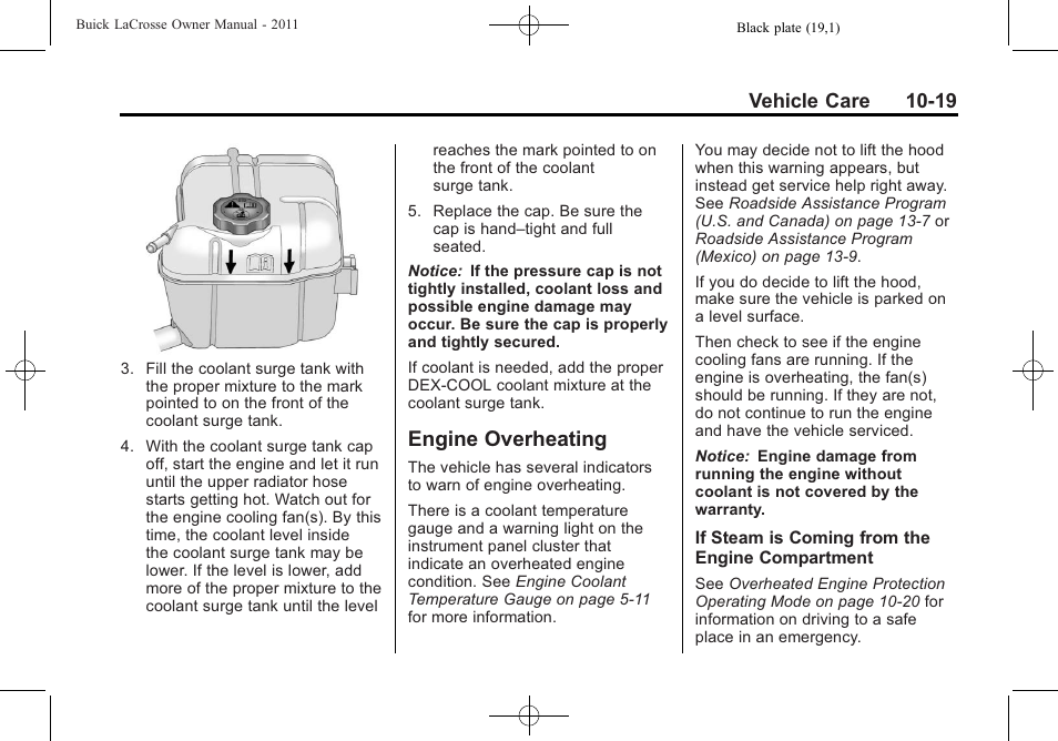 Engine overheating, Engine overheating -19, High | Vehicle care 10-19 | Buick 2011 Lacrosse User Manual | Page 319 / 446