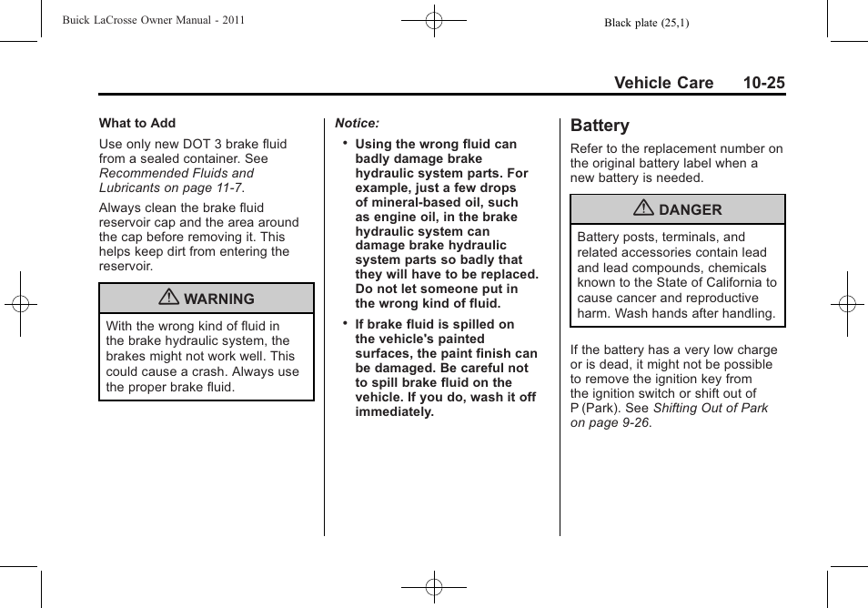 Battery, Battery -25 | Buick 2011 Lacrosse User Manual | Page 325 / 446