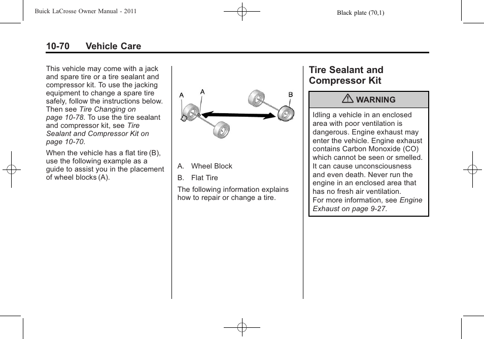 Tire sealant and compressor kit, Tire sealant and, Compressor kit -70 | Genuine | Buick 2011 Lacrosse User Manual | Page 370 / 446