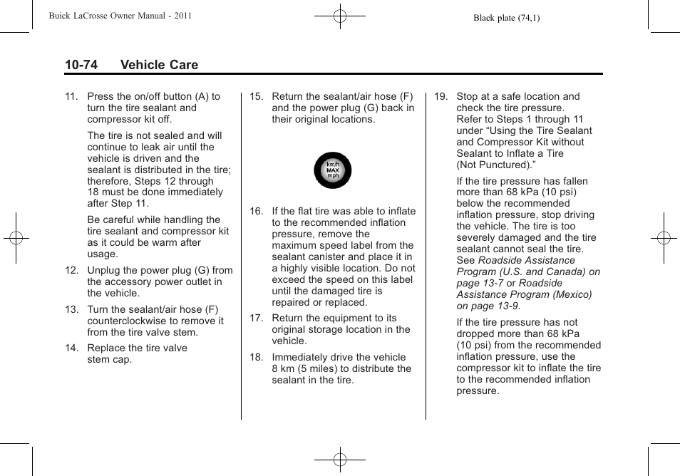 74 vehicle care | Buick 2011 Lacrosse User Manual | Page 374 / 446