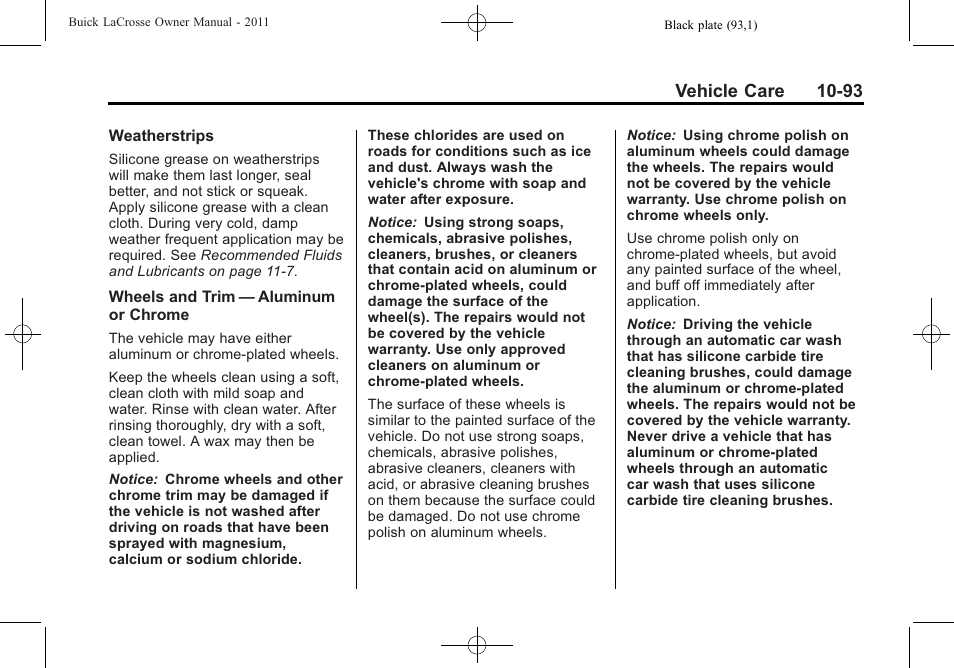 Vehicle care 10-93 | Buick 2011 Lacrosse User Manual | Page 393 / 446