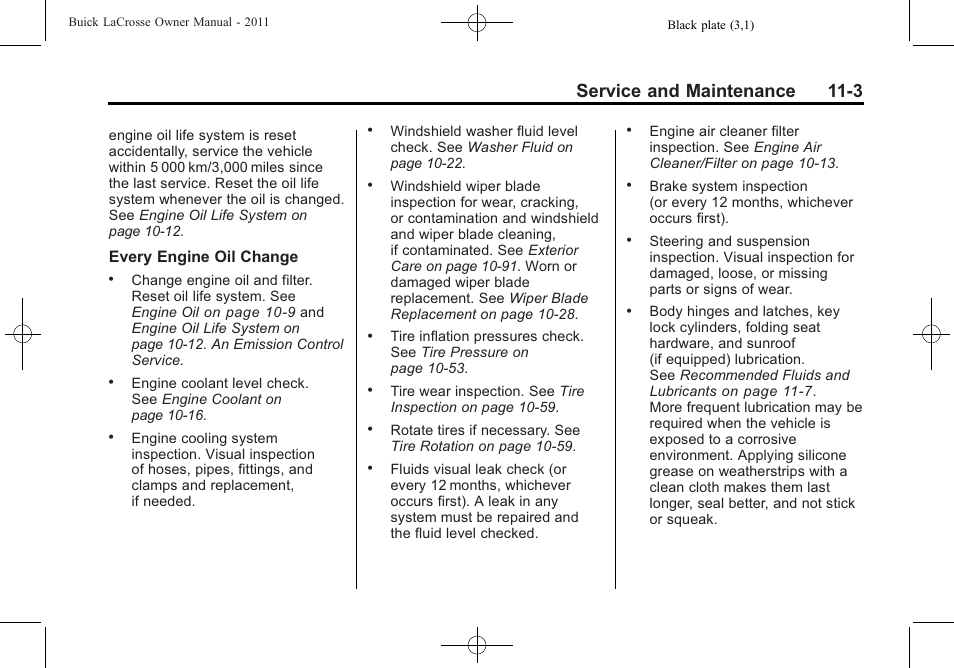 Service and maintenance 11-3 | Buick 2011 Lacrosse User Manual | Page 403 / 446