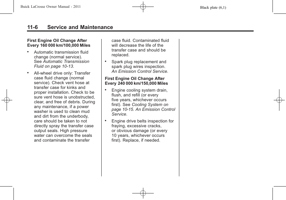 6 service and maintenance | Buick 2011 Lacrosse User Manual | Page 406 / 446