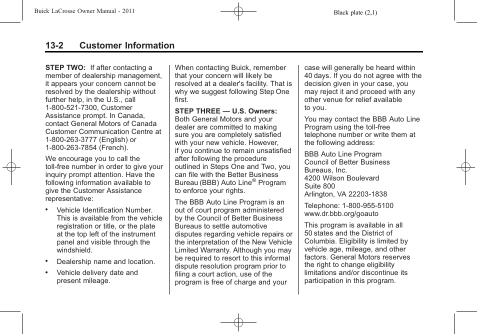 2 customer information | Buick 2011 Lacrosse User Manual | Page 418 / 446