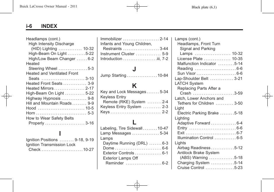 Index_i, Index_j, Index_k | Index_l | Buick 2011 Lacrosse User Manual | Page 440 / 446