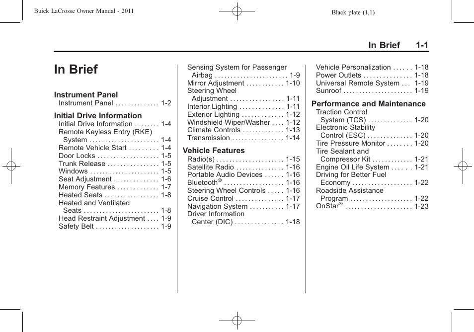 In brief, In brief -1 | Buick 2011 Lacrosse User Manual | Page 7 / 446