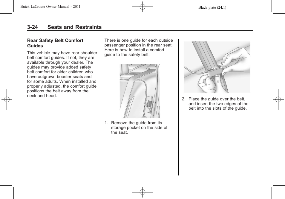 24 seats and restraints | Buick 2011 Lacrosse User Manual | Page 76 / 446