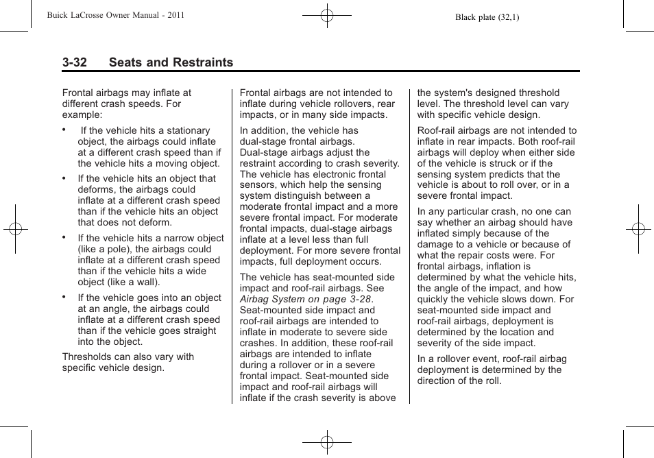 32 seats and restraints | Buick 2011 Lacrosse User Manual | Page 84 / 446