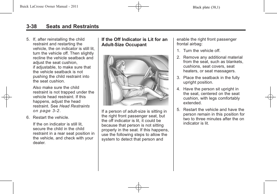 38 seats and restraints | Buick 2011 Lacrosse User Manual | Page 90 / 446