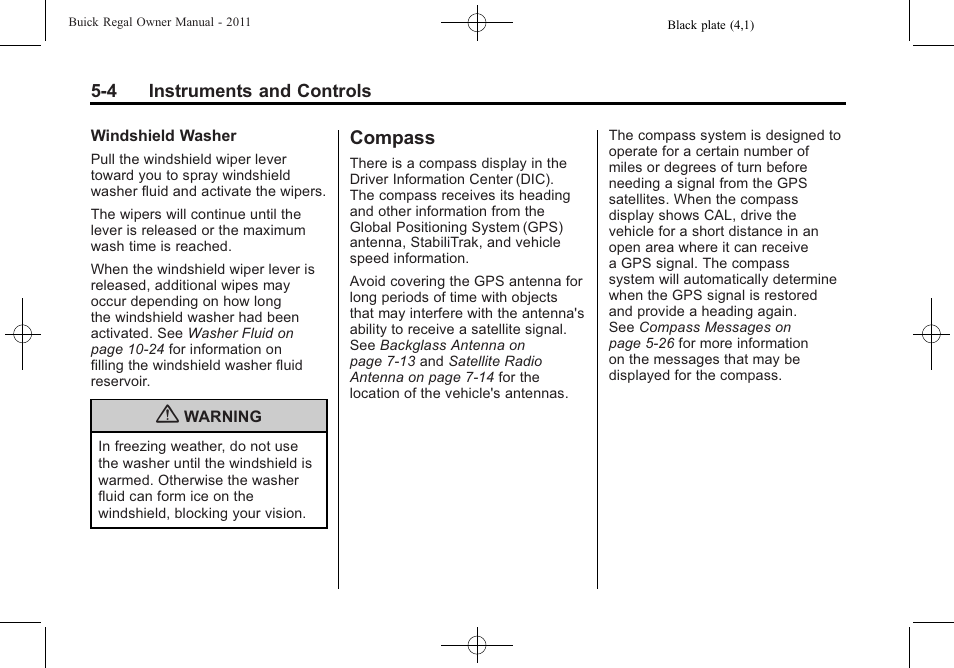 Compass, Compass -4 | Buick REGAL 2011 User Manual | Page 112 / 368