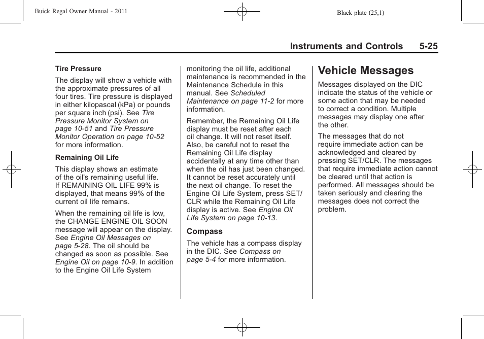 Vehicle messages, Vehicle messages -25 | Buick REGAL 2011 User Manual | Page 133 / 368