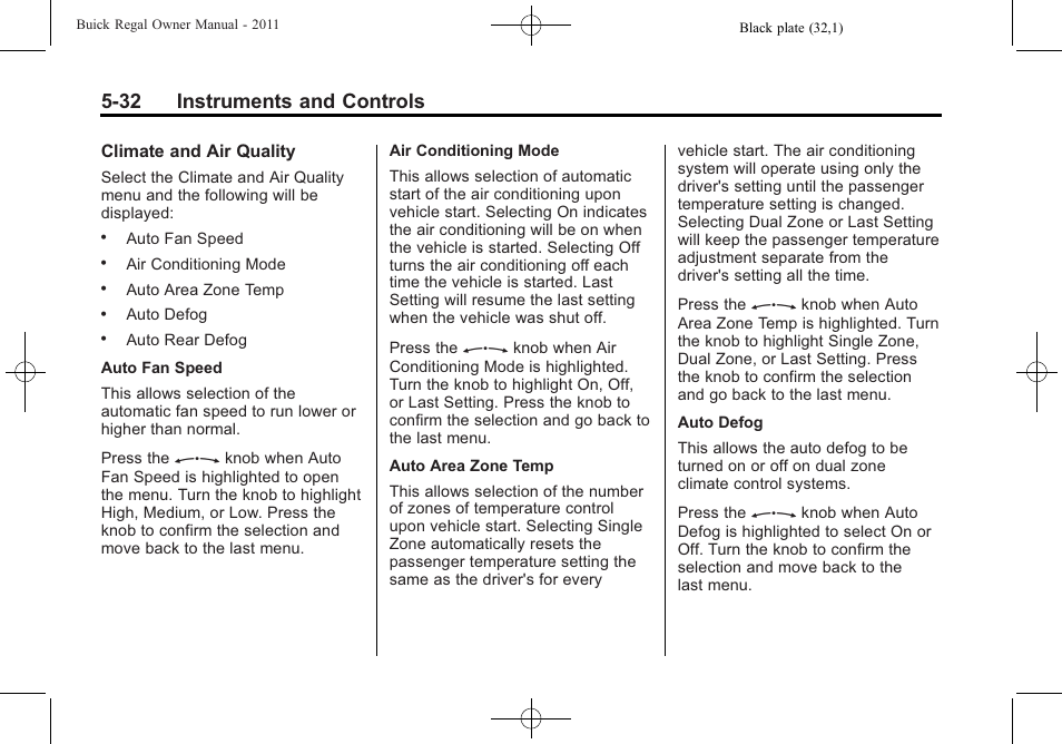 32 instruments and controls | Buick REGAL 2011 User Manual | Page 140 / 368