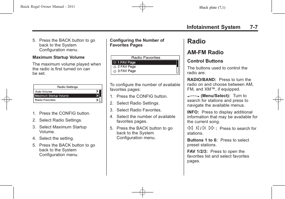 Radio, Am-fm radio, Radio -7 | Am-fm radio -7 | Buick REGAL 2011 User Manual | Page 157 / 368