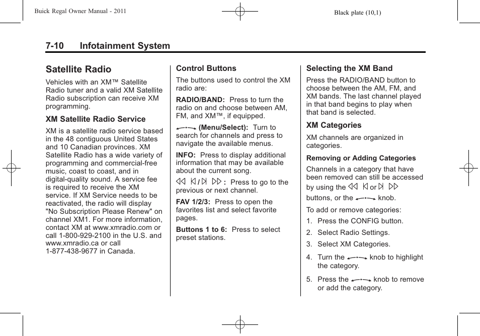 Satellite radio, Satellite radio -10 | Buick REGAL 2011 User Manual | Page 160 / 368